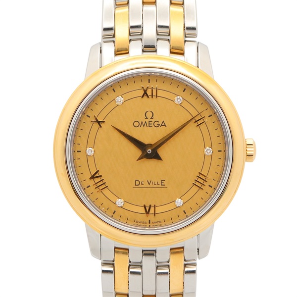 OMEGA De Ville Prestige 6P Diamond Wrist Watch Quartz 18KYG Gold SS NEW women