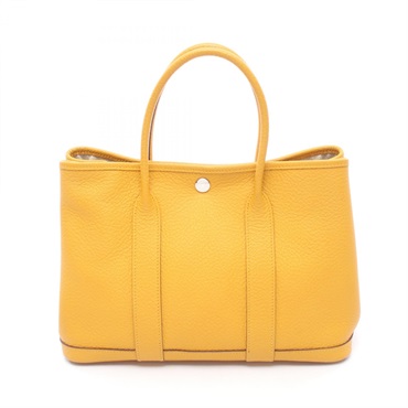HERMES Garden party TPM Tote hand Bag C Country leather Jaune ambre Used SHW