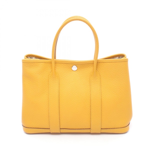 HERMES Garden party TPM Tote hand Bag C Country leather Jaune ambre Used SHW