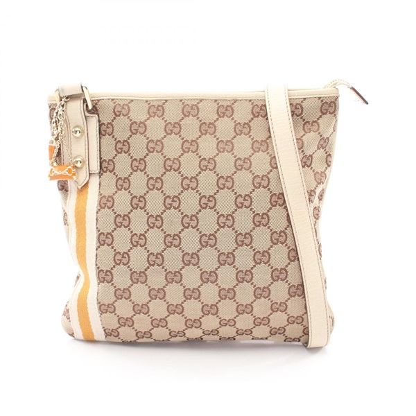 GUCCI GG canvas Crossbody Shoulder Bag 144388 leather Beige White Orange Used
