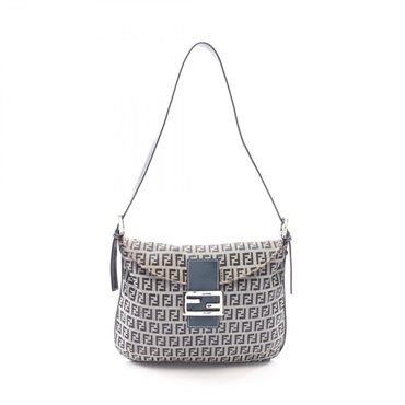 FENDI Mamma bucket Zucchino Shoulder Bag canvas leather Gray Navy Used Women