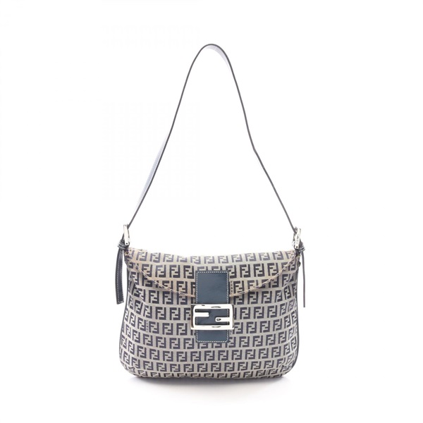 FENDI Mamma bucket Zucchino Shoulder Bag canvas leather Gray Navy Used Women