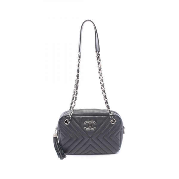 CHANEL Chevron V-stitch Chain Shoulder Bag A91777 Lamb leather Black Used SHW