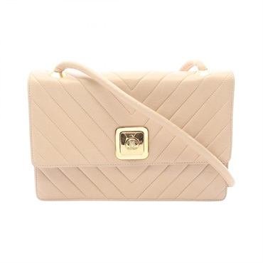 CHANEL V stitch Crossbody Shoulder Bag Lambskin (sheep leather) Beige Used GHW