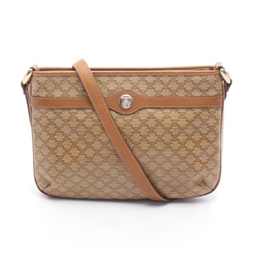 CELINE Macadam Crossbody Shoulder Bag canvas leather Brown Beige Used Women