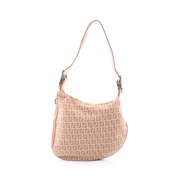 FENDI Zucchino Shoulder Bag 8BR228 canvas leather Beige Pink Used Women