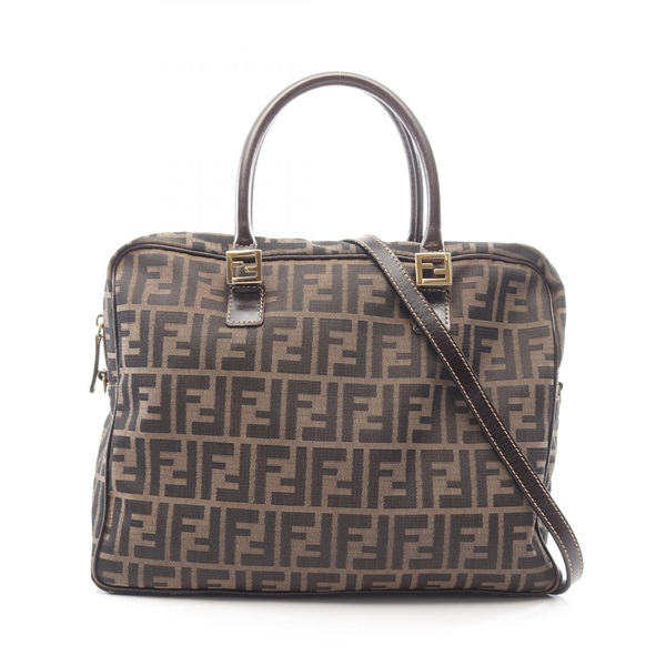 FENDI Zucca 2WAY Shoulder Briefcase 55901 canvas leather Brown Used mens