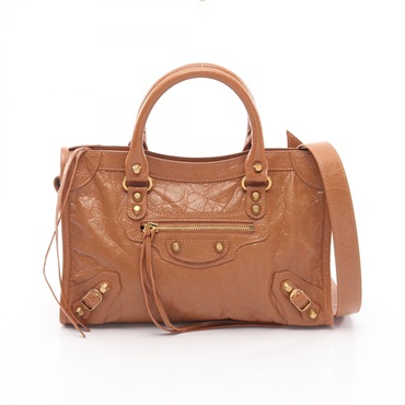 BALENCIAGA Le City Small Shoulder Handbag Leather Brown NEW Women