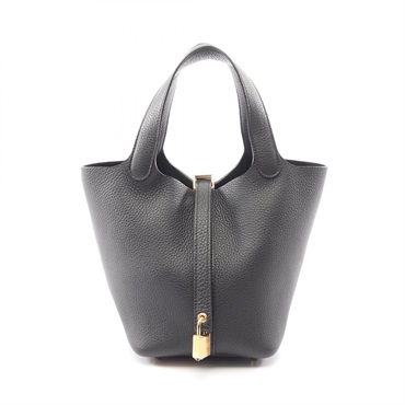 HERMES Picotin Lock PM Tote Bucket Handbag 056289CC Clemence leather Black GHW G