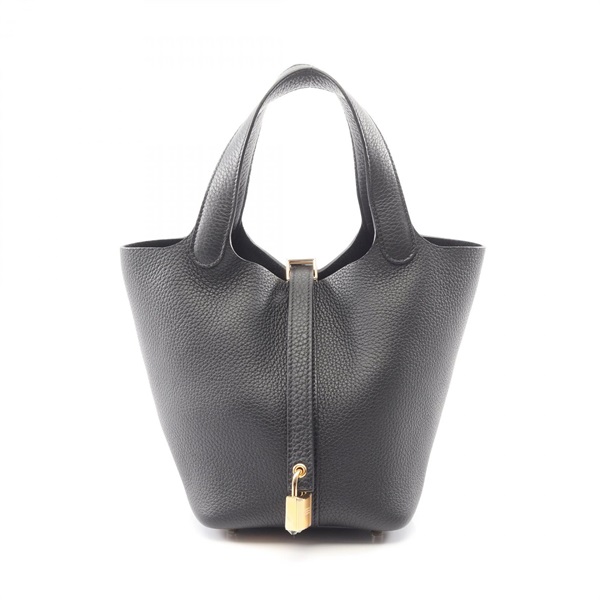HERMES Picotin Lock PM Tote Bucket Handbag 056289CC Clemence leather Black GHW G