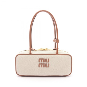 Miu Miu CANVAS Bow Small Handbag 5BB173ACRNF062F canvas leather Beige Brown NEW