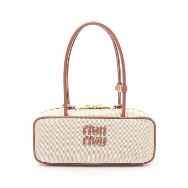 Miu Miu CANVAS Bow Small Handbag 5BB173ACRNF062F canvas leather Beige Brown NEW