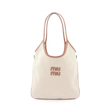 Miu Miu CANVAS Tote Bag 5BG231ACRNF062F canvas leather Beige Brown NEW Women