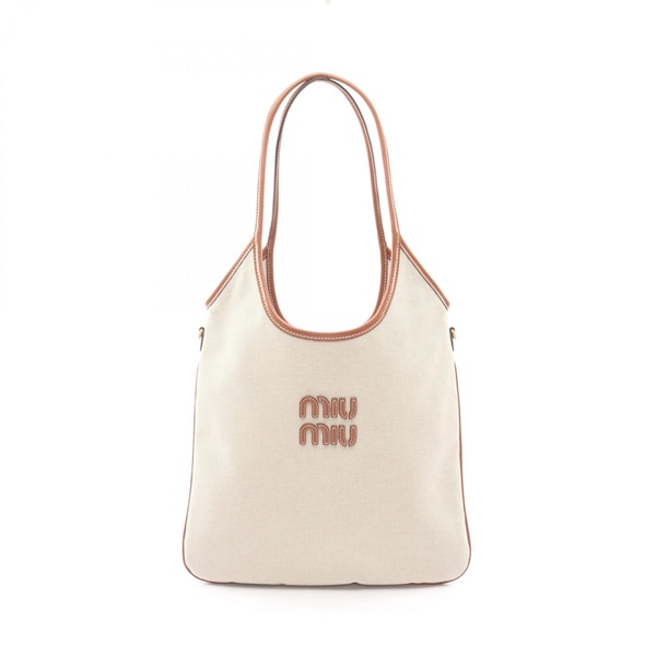 Miu Miu CANVAS Tote Bag 5BG231ACRNF062F canvas leather Beige Brown NEW Women
