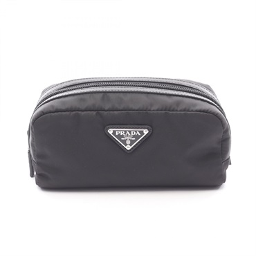 PRADA Triangle logo Pouch bag purse 2NA0452DMHF0002 Nylon Saffiano leather Black