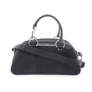 Dior Hardcore Bowling Shoulder Handbag leather Nylon canvas Black Used Women
