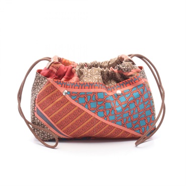 HERMES Fourbi 20 Drawstring Pouch Mini Bag H067591CKAB silk leather Orange Used