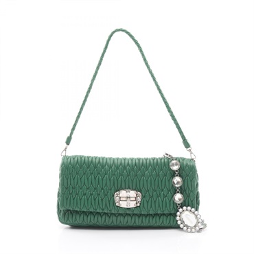 Miu Miu Matelassé Crystal Clutch Shoulder hand Bag 5BD233 leather Green Used