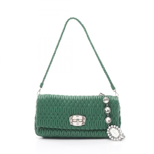 Miu Miu Matelassé Crystal Clutch Shoulder hand Bag 5BD233 leather Green Used
