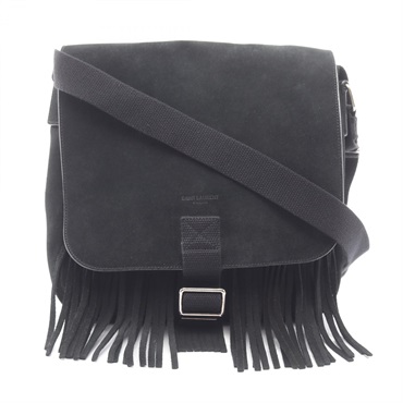 SAINT LAURENT PARIS fringe Shoulder crossbody Bag Suede Black Used Women