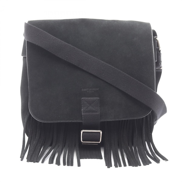 SAINT LAURENT PARIS fringe Shoulder crossbody Bag Suede Black Used Women