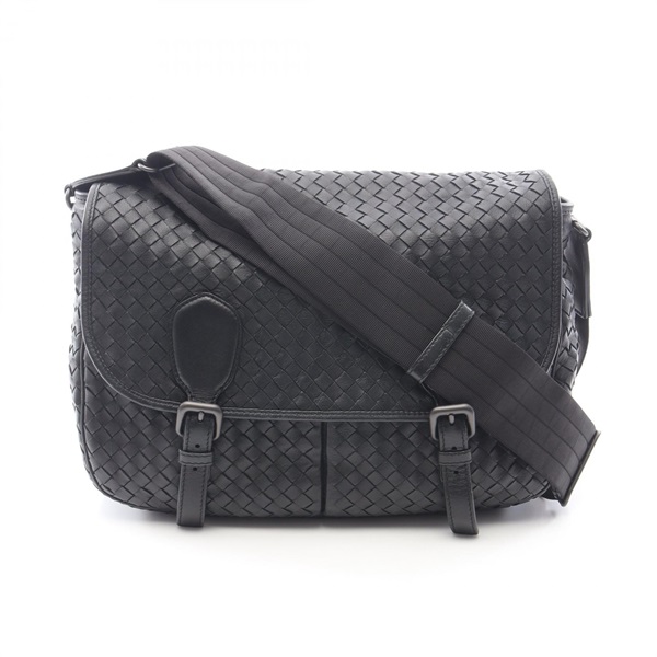BOTTEGA VENETA Intrecciato messenger Shoulder crossbody Bag leather Black Used