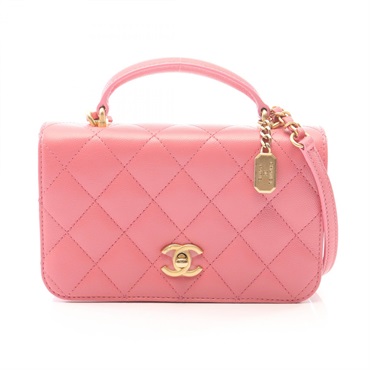 CHANEL Matelasse Top Handle Chain Crossbody Handbag AS4284 leather Pink GHW Used