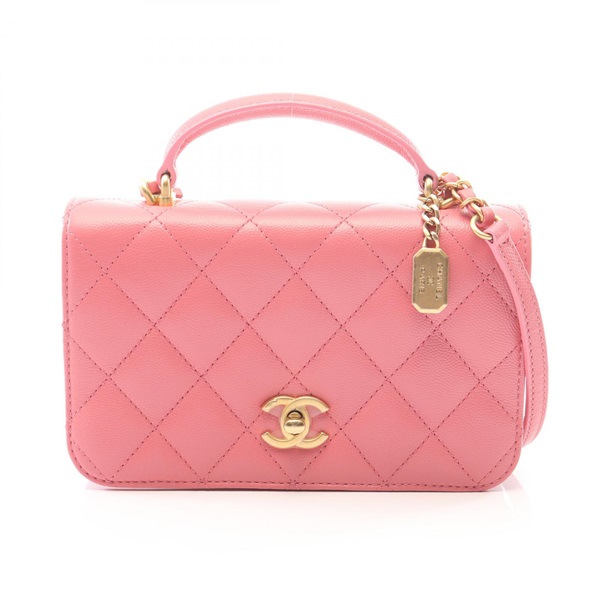CHANEL Matelasse Top Handle Chain Crossbody Handbag AS4284 leather Pink GHW Used