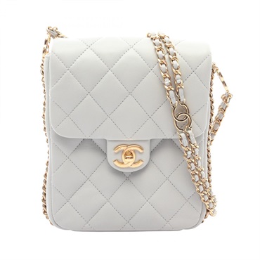 CHANEL Matelasse Chain Shoulder Crossbody Mini Bag Lamb leather Blue GHW Used CC