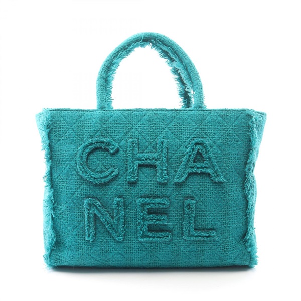 CHANEL Logo zip Shopping Large Tote Zipper Handbag AS0977 Fabric Green Used CC