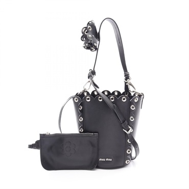 Miu Miu Bucket shoulder crossbody Handbag 5BE017 leather Black Used Women