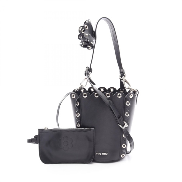 Miu Miu Bucket shoulder crossbody Handbag 5BE017 leather Black Used Women