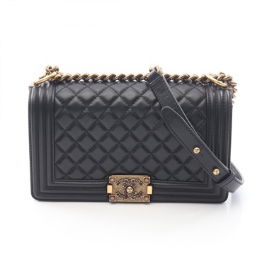 CHANEL Boy chanel chain Shoulder Bag A67086 Lambskin Black Used Women GHW