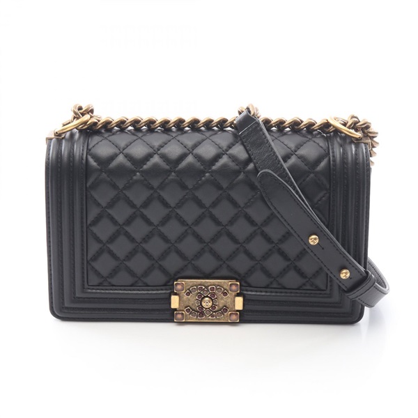 CHANEL Boy chanel chain Shoulder Bag A67086 Lambskin Black Used Women GHW