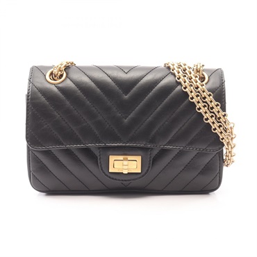 CHANEL 2.55 2.55 Chevron V-stitch chain Shoulder Bag AS0874 leather Black GHW