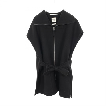 HERMES Zip-up Long Vest Gilet 2H0132D cashmere Black Used Women size 34