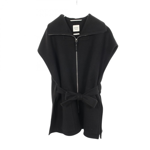 HERMES Zip-up Long Vest Gilet 2H0132D cashmere Black Used Women size 34