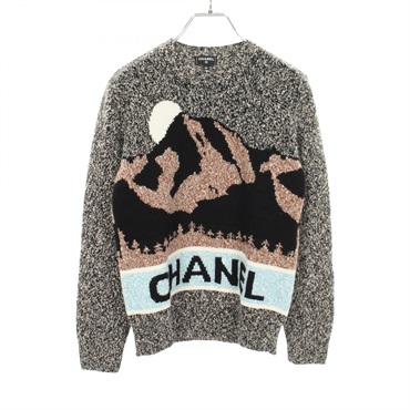 CHANEL Logo Sweateater Knitwear #34 P77382K11232 cashmere wool Black Gray Used