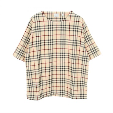 BURBERRY Nova Check Short Sleeved Top Shirt cotton Beige Multicolor Used size XS