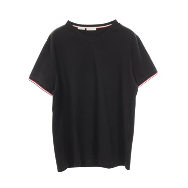 MONCLER Tricolor Line Slim Fit Short sleeve T-shirt cotton Black Used mens #XL