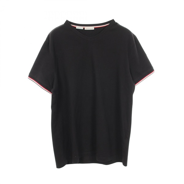 MONCLER Tricolor Line Slim Fit Short sleeve T-shirt cotton Black Used mens #XL