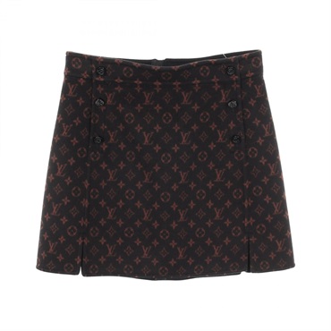 LOUIS VUITTON Monogram Mini Skirt #38 wool silk Black Brown Used Women