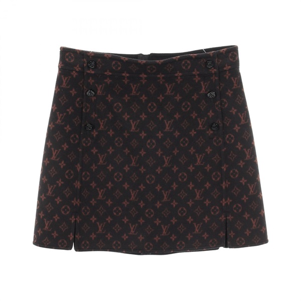 LOUIS VUITTON Monogram Mini Skirt #38 wool silk Black Brown Used Women