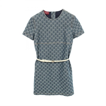 GUCCI GG Pattern Denim Mini Belt Dress 818219 cotton Navy Used Women #38