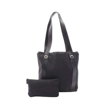 BVLGARI Logo Mania Shoulder Tote Bag canvas leather Black Used Women