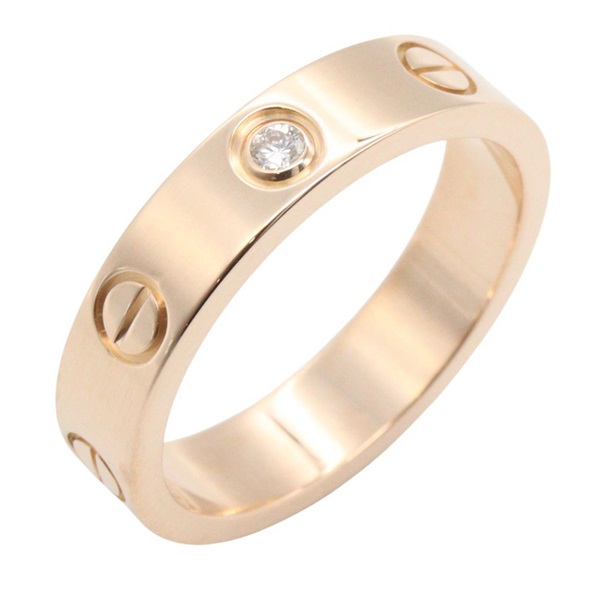 CARTIER Love Ring 1P Diamond 18KPG Pink Rose Gold Used women US size 4.75 #49