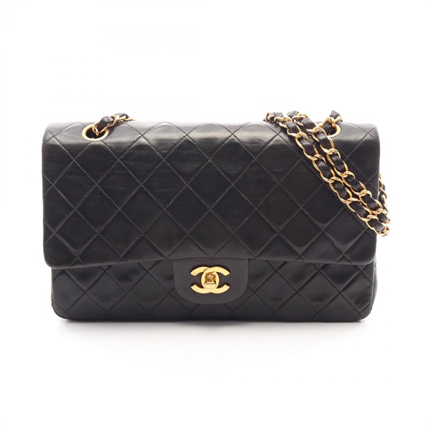 CHANEL Matelasse W flap chain Shoulder Bag A01112 Lambskin Black Used Women GHW