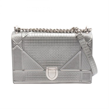 Christian Dior DIORAMA Chain Shoulder Handbag leather Silver SHW Used Women