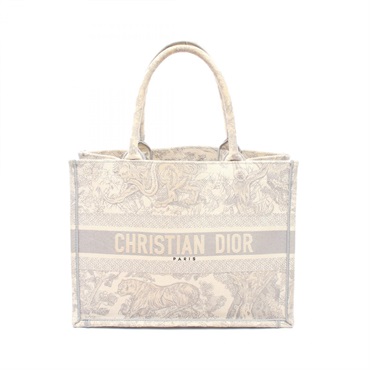 Christian Dior BOOK TOTE Medium Hand Bag canvas Gray Beige Used Women logo