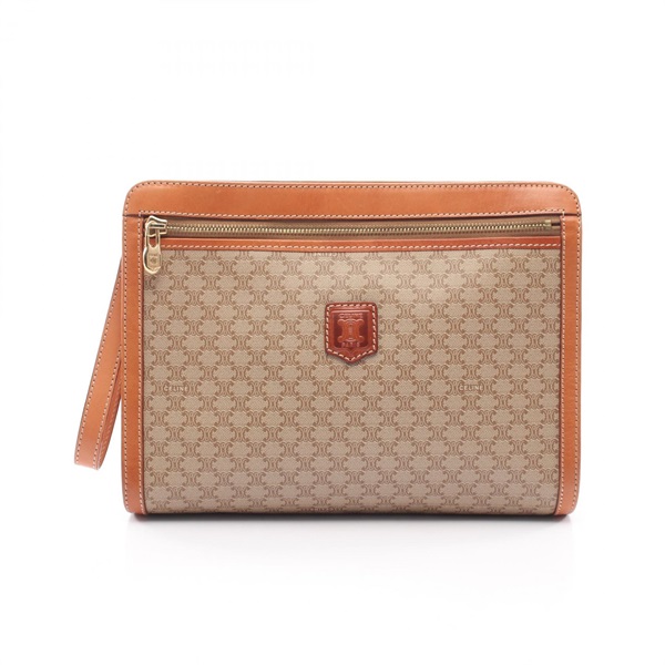 CELINE Macadam business clutch bag canvas leather Beige Brown Used mens